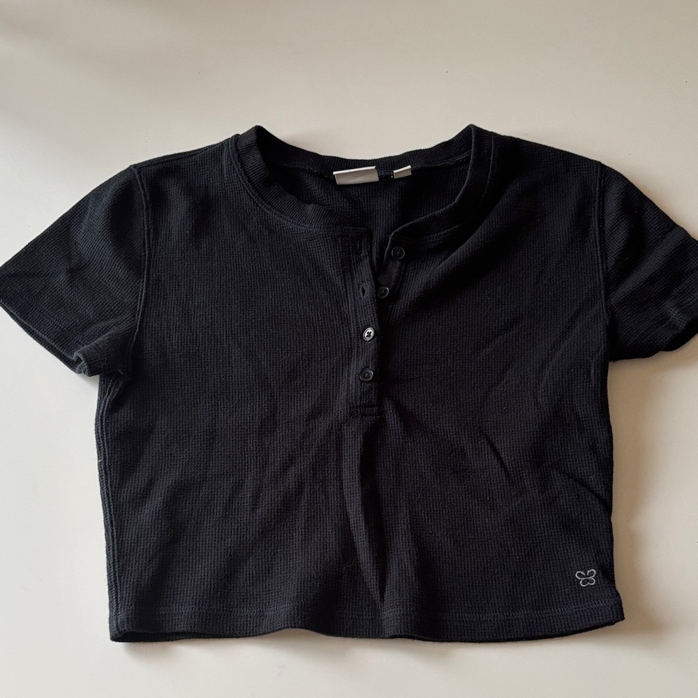 Sunday Best Black crop Short Sleeve Henley